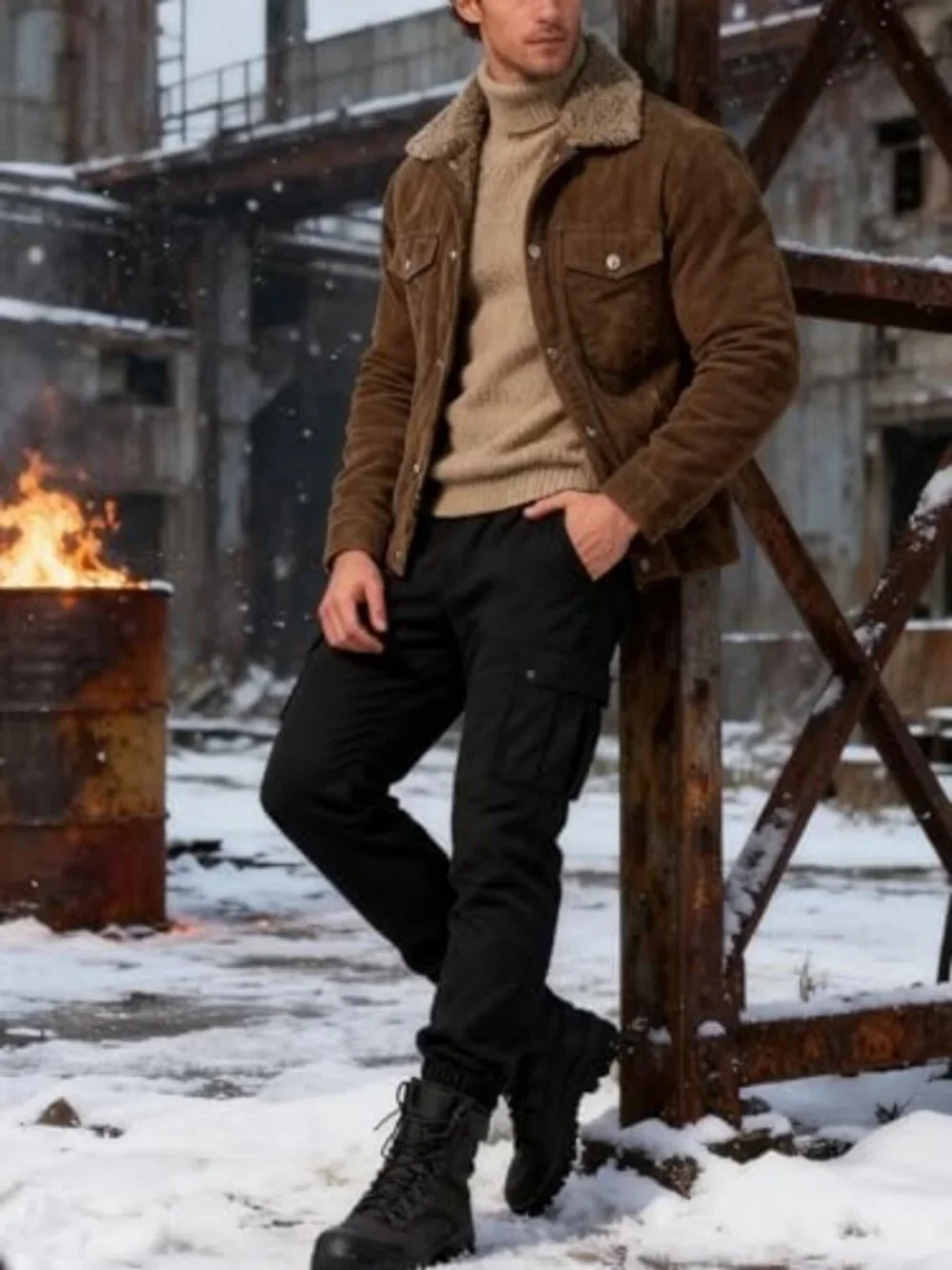 Men's Sherpa Lined Corduroy Jacket | Fleece Coat with 5 Pockets, Warm & Stylish